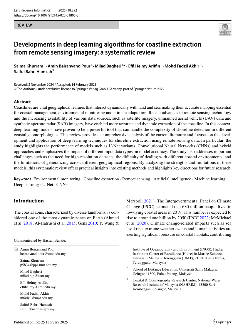 Thumbnail for Developments in deep learning algorithms for coastline extraction from remote sensing imagery: a systematic review
