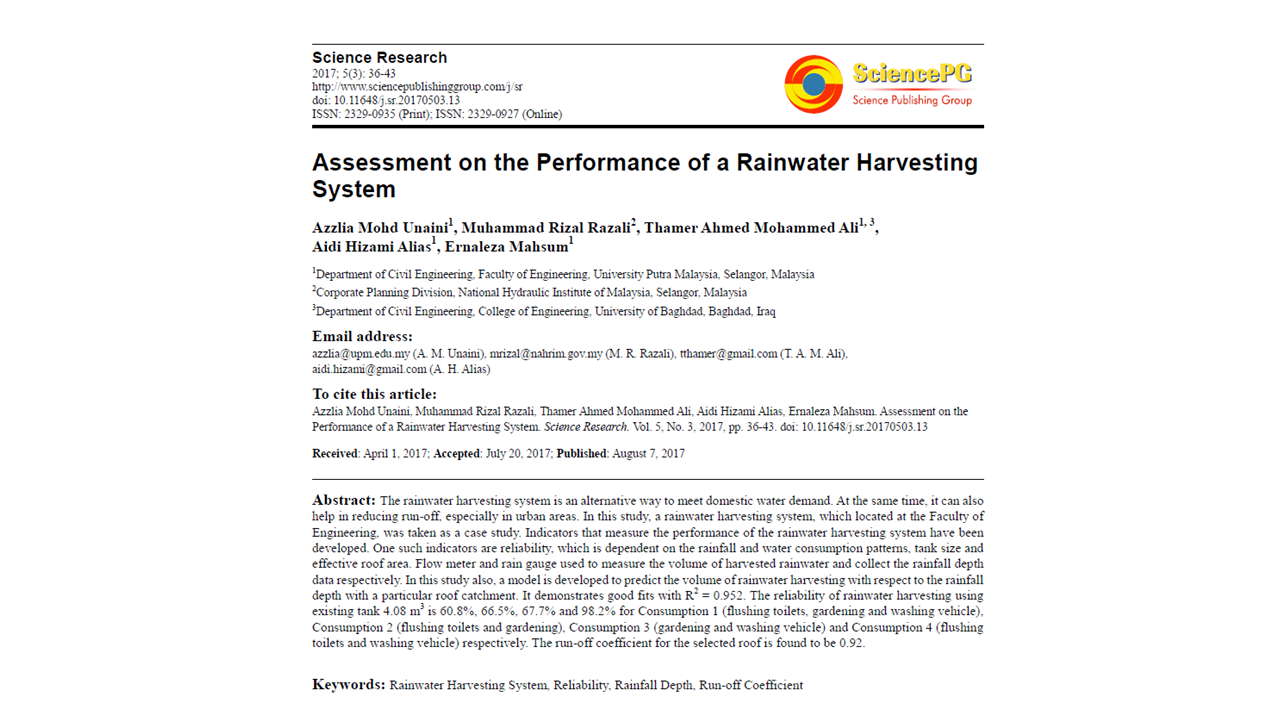 Thumbnail for Assessment on the Performance of a Rainwater Harvesting System
