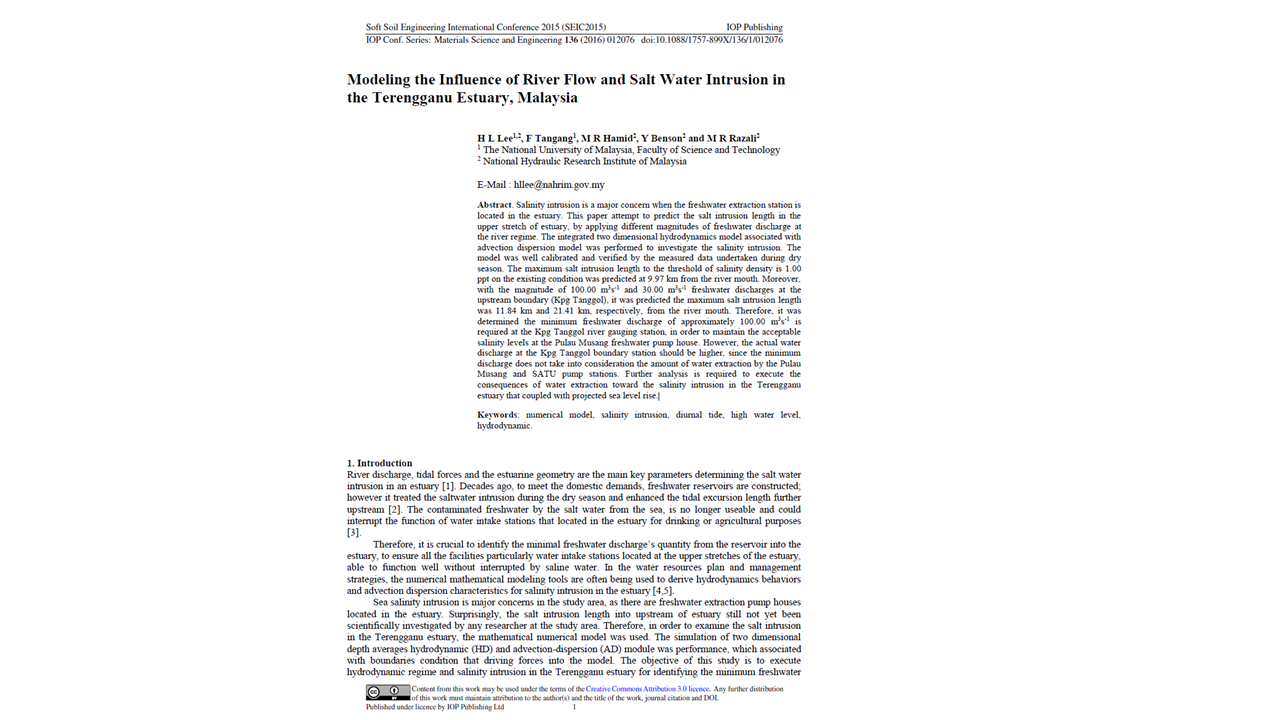 Thumbnail for Modeling the Influence of River Flow and Salt Water Intrusion in the Terengganu Estuary, Malaysia