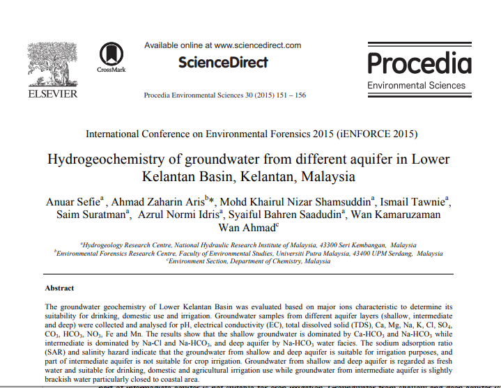 Thumbnail for Hydrogeochemistry of Groundwater from Different Aquifer in Lower Kelantan Basin, Kelantan, Malaysia