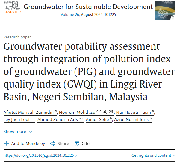 Thumbnail for Groundwater potability assessment through integration of pollution index of groundwater (PIG) and groundwater quality index (GWQI) in Linggi River Basin, Negeri Sembilan, Malaysia