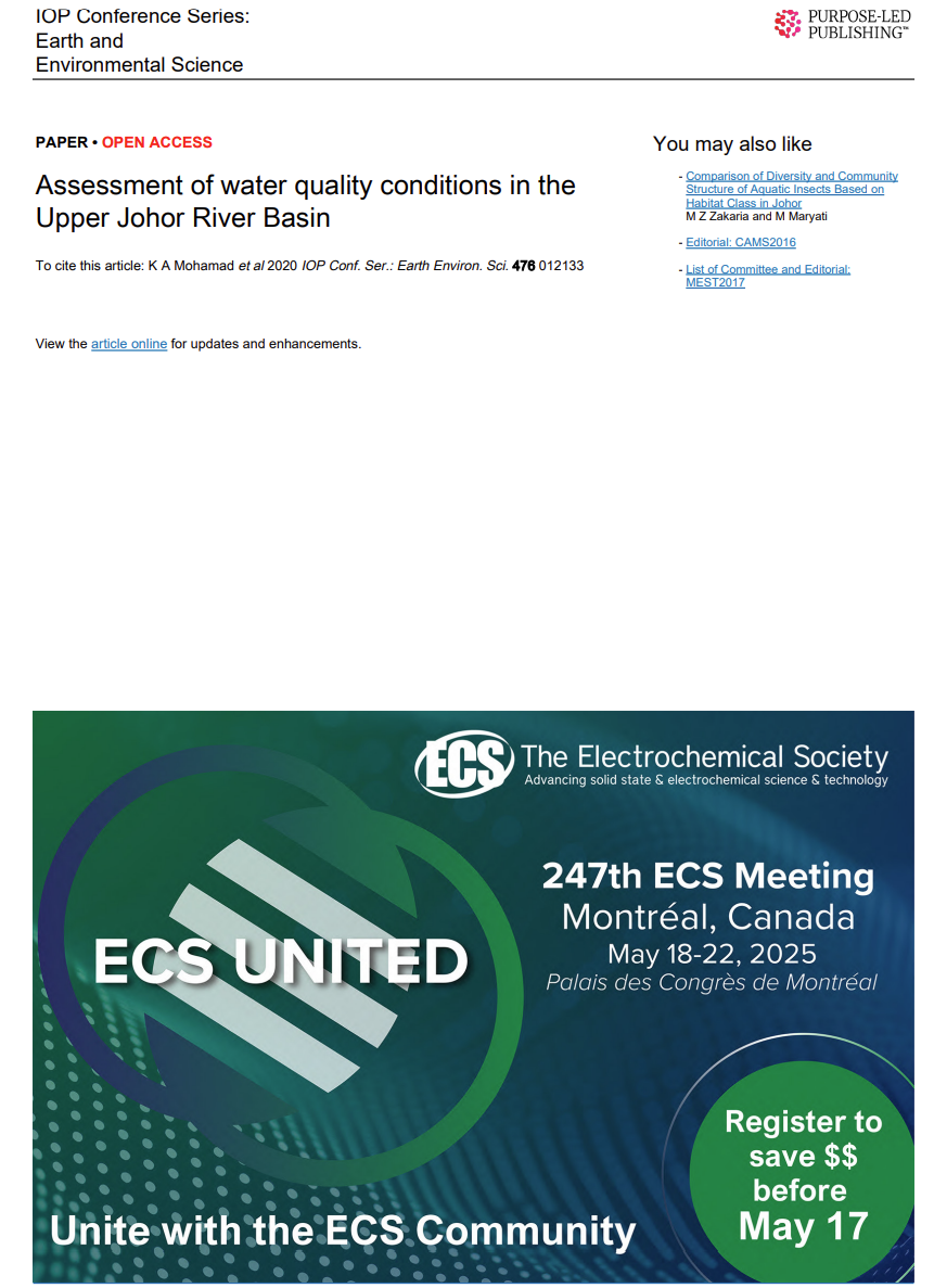 Thumbnail for ASSESSMENT OF WATER QUALITY CONDITIONS IN THE UPPER JOHOR RIVER BASIN