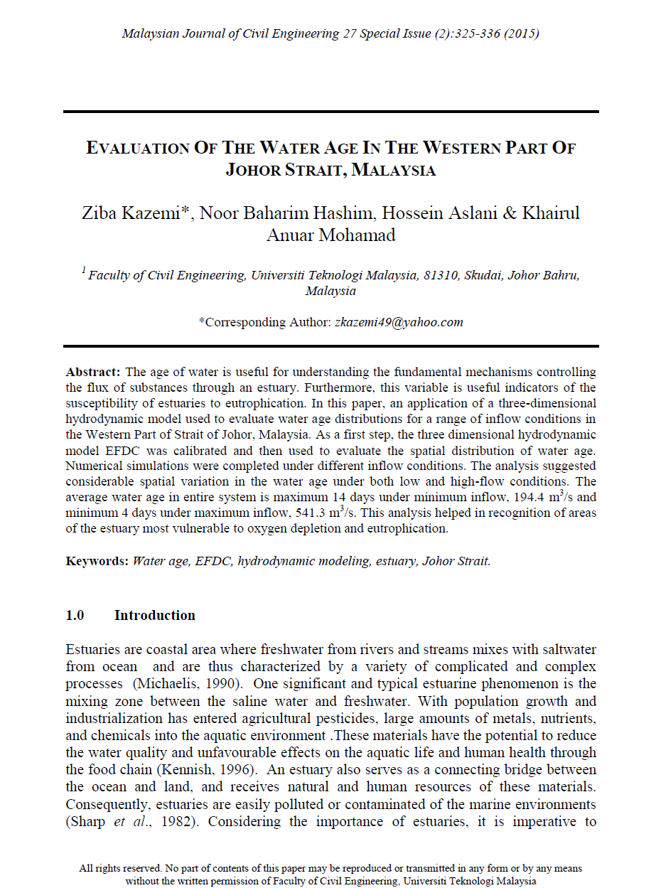 Thumbnail for EVALUATION OF THE WATER AGE IN THE WESTERN PART OF JOHOR STRAIT, MALAYSIA