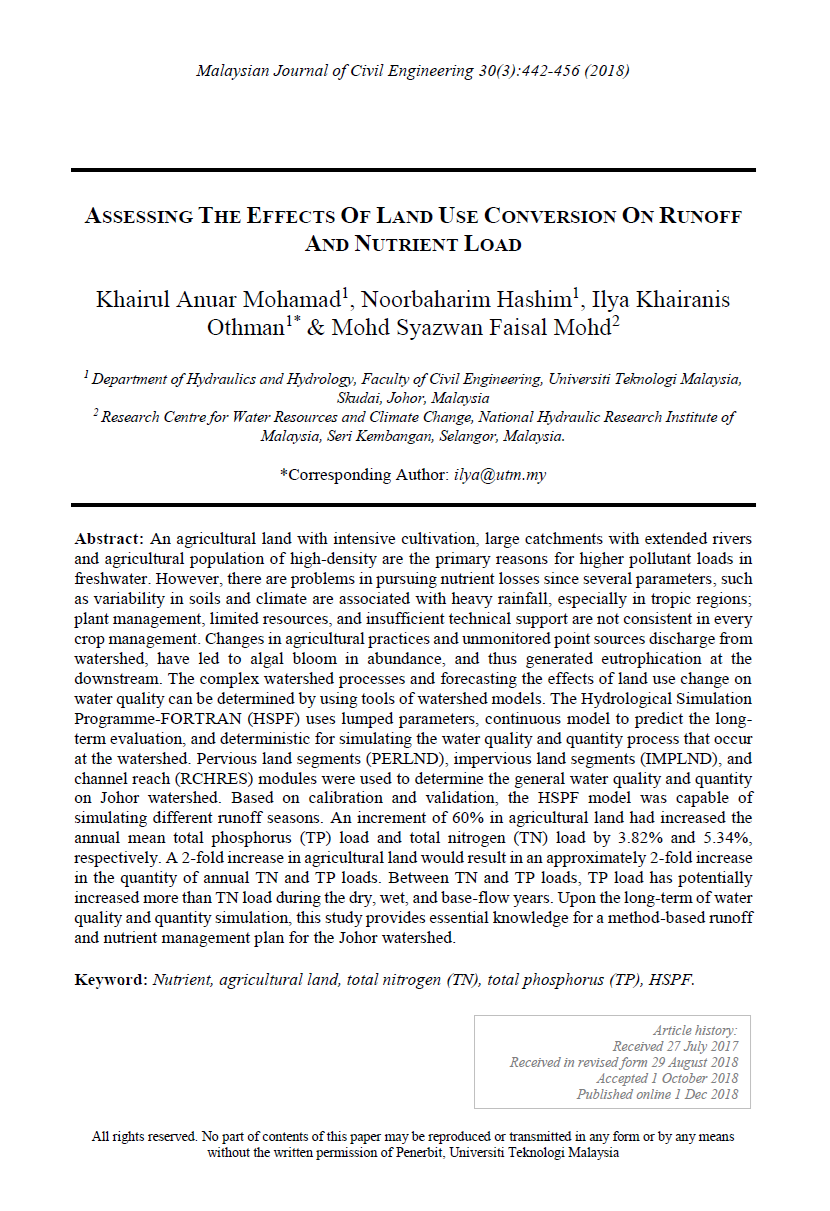 Thumbnail for ASSESSING THE EFFECTS OF LAND USE CONVERSION ON RUNOFF AND NUTRIENT LOAD