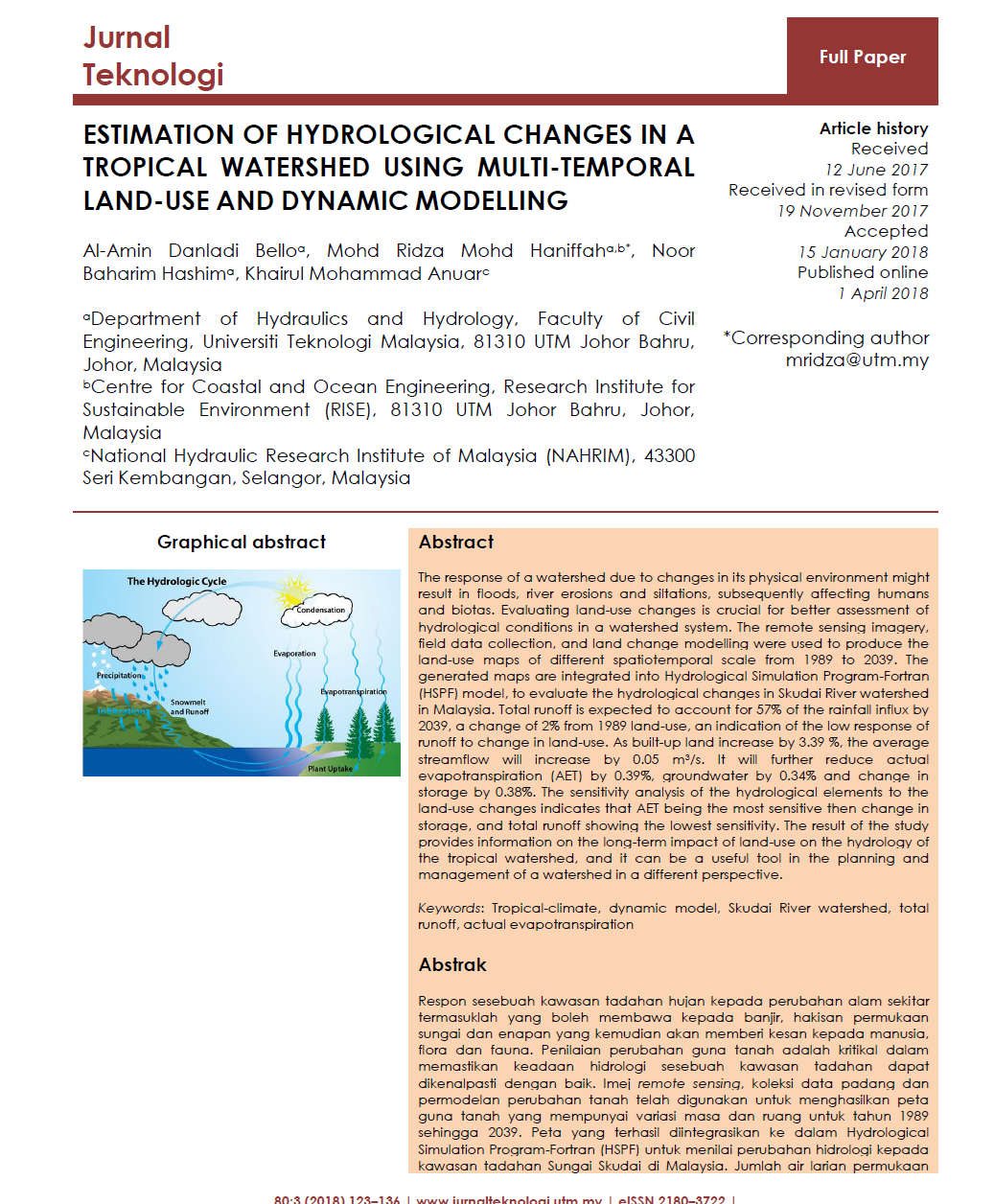 Thumbnail for ESTIMATION OF HYDROLOGICAL CHANGES IN A TROPICAL WATERSHED USING MULTI-TEMPORAL LAND-USE AND DYNAMIC MODELLING