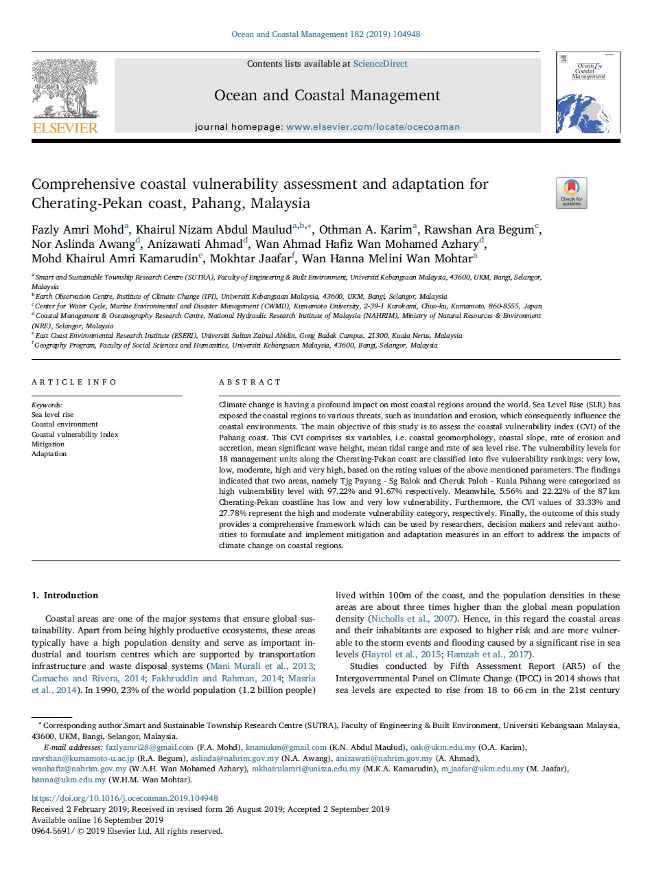 Thumbnail for Comprehensive coastal vulnerability assessment and adaptation for Cherating-Pekan coast, Pahang, Malaysia
