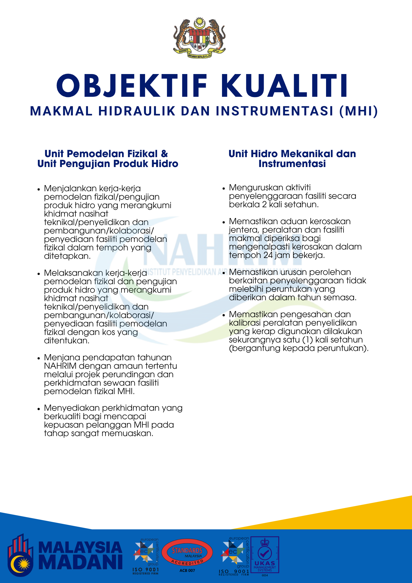 Thumbnail for OBJEKTIF KUALITI MAKMAL HIDRAULIK DAN INSTRUMENTASI (MHI)