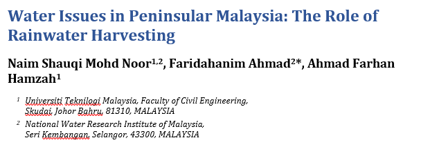 Thumbnail for Water Issues in Peninsular Malaysia: The Role of Rainwater Harvesting